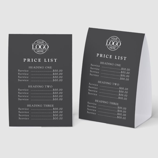 Plaque De Table Liste de prix de menu avec logo professionnel mode (Recto/verso)