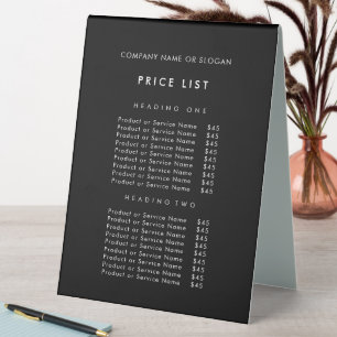 Plaque De Table Liste de prix minimaliste des noms commerciaux noi