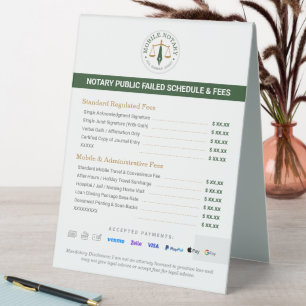 Plaque De Table Liste de prix personnalisée pour les frais de nota
