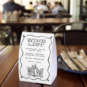 Plaque De Table Liste des vins du Café Bistro aux dessins à la mai
