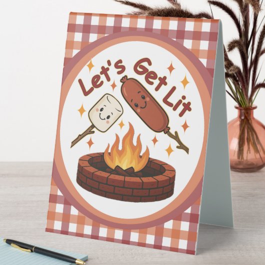Plaque De Table Lit Firepit - mignon Marshmallow & Hot Dog (En SItu (Tableau))