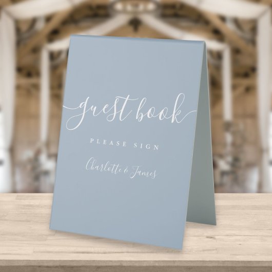 Plaque De Table Livre d'invité du script de signature bleu outreme