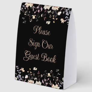 Plaque De Table Livre d'or de mariage bohème noir à motif floral é