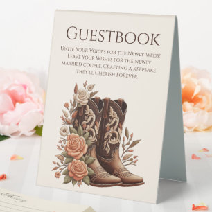 Plaque De Table Livre d'or mariage Bottes de cowboy avec fleurs