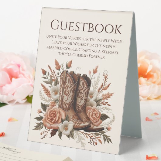 Plaque De Table Livre d'or mariage Bottes de cowboy avec fleurs (In SItu (Mariage))