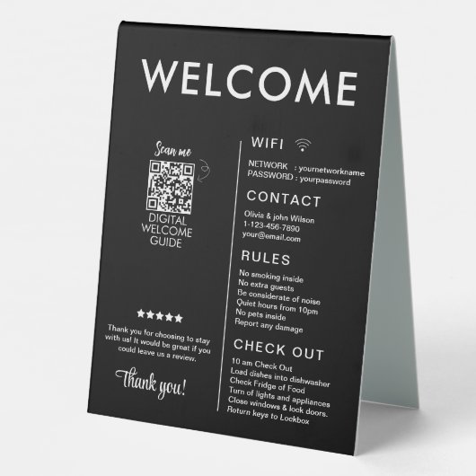 Plaque De Table Location de vacances moderne Accueil (Verso)