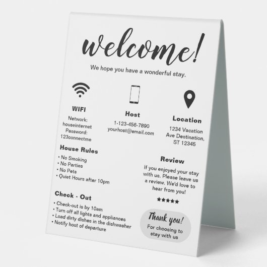 Plaque De Table Location de vacances moderne Accueil (Recto)