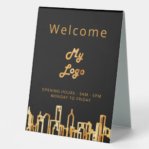 Plaque De Table Logo business black gold city skyline bienvenue