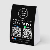 Plaque De Table Logo CashApp Venmo Codes QR Noir Payer par Scan (Recto)