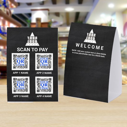 Plaque De Table Logo Chalkboard 4x6 QR Code 4 Apps Scan To Pay