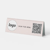 Plaque De Table Logo Code QR Entreprise Scan pour Menu Rose Pâle (Recto)
