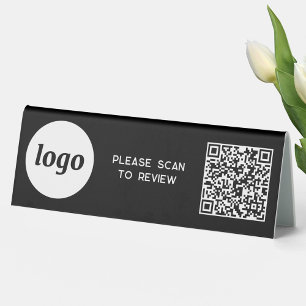 Plaque De Table Logo Code QR Entreprise Scannez pour évaluer Noir