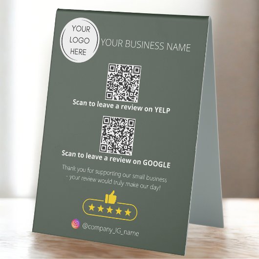 Plaque De Table Logo code QR examen des entreprises GOOGLE et YELP