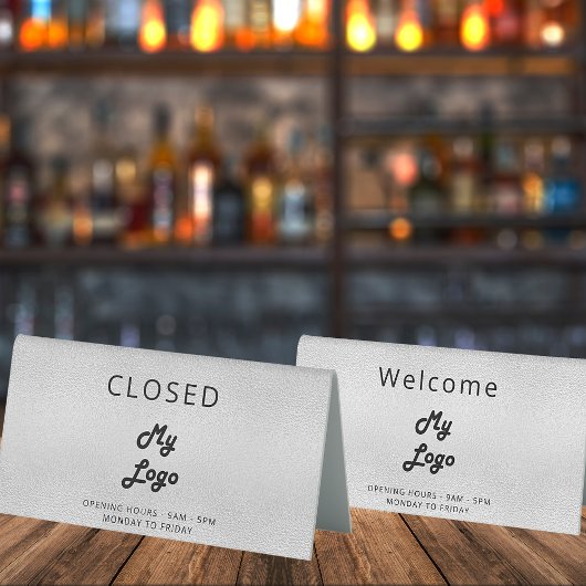 Plaque De Table Logo commerce argent métal ouvert bureau fermé