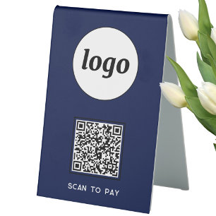 Plaque De Table Logo de code QR Analyse d'entreprise pour payer bl