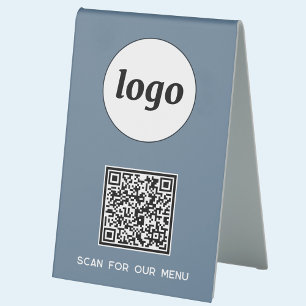 Plaque De Table Logo de code QR Business Scan for Menu Blue