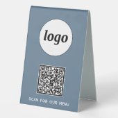 Plaque De Table Logo de code QR Business Scan for Menu Blue (Verso)