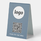 Plaque De Table Logo de code QR Business Scan for Menu Blue (Recto)
