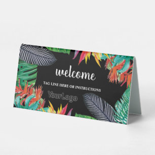 Plaque De Table Logo de fleurs tropicales noires grasses Feuilles