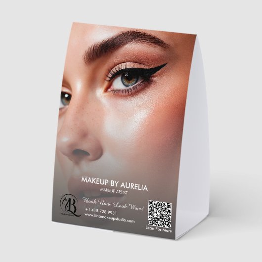 Plaque De Table Logo de script QR Code Photo Maquilleuse (Verso)
