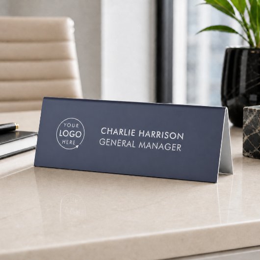 Plaque De Table Logo d'entreprise | Bureau de manager moderne bleu