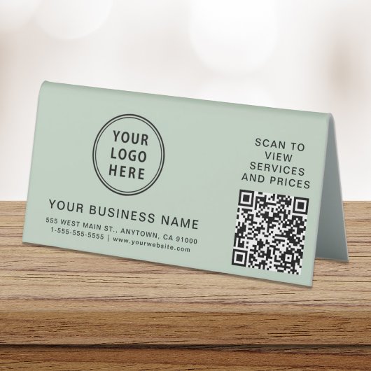 Plaque De Table Logo d'entreprise moderne QR Code Sage Green