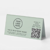 Plaque De Table Logo d'entreprise moderne QR Code Sage Green (Recto)