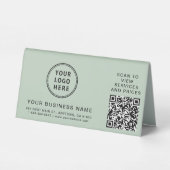 Plaque De Table Logo d'entreprise moderne QR Code Sage Green (Verso)