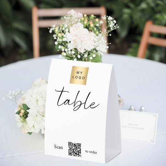 Plaque De Table Logo d'entreprise noir blanc code QR numéro de tab