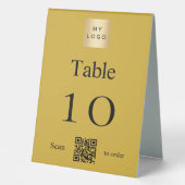 Plaque De Table Logo d'entreprise noir or QR code numéro de table (Recto)