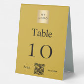 Plaque De Table Logo d'entreprise noir or QR code numéro de table (Verso)