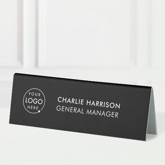 Plaque De Table Logo d'entreprise | Plaque de nom de bureau noir m