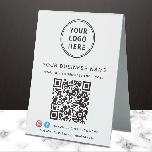 Plaque De Table Logo d'entreprise QR Code Médias sociaux