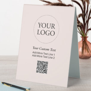 Plaque De Table Logo d'entreprise simple rose QR Code promotionnel