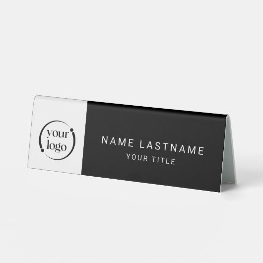 Plaque De Table Logo Moderne Simple avec Nom et Titre (Verso)