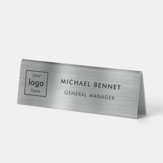 Plaque De Table Logo personnalisé Silver Grey Professionnel (Verso)