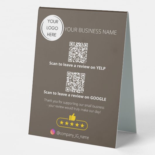 Plaque De Table Logo QR code examen des affaires GOOGLE et YELP (Verso)
