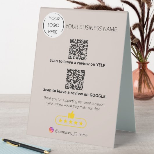 Plaque De Table Logo QR code examen des affaires GOOGLE et YELP (En SItu (Tableau))