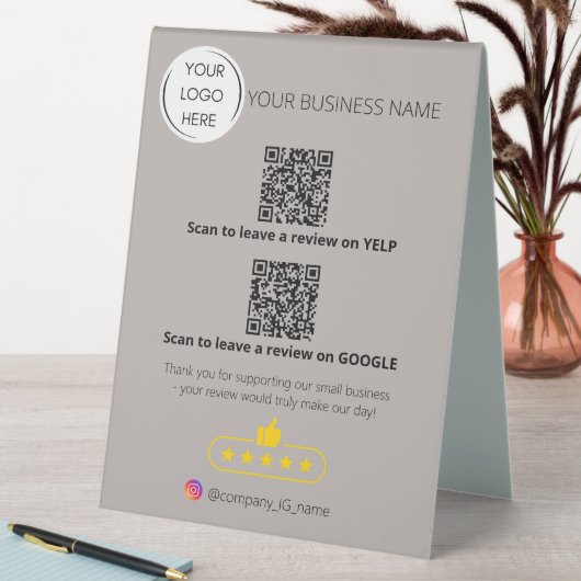 Plaque De Table Logo QR code examen des affaires GOOGLE et YELP (En SItu (Tableau))