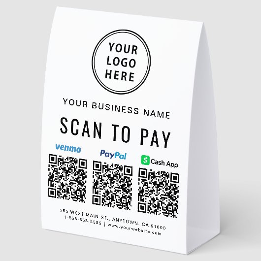 Plaque De Table Logo Venmo PayPal CashApp QR Code Scan To Pay (Arrière)
