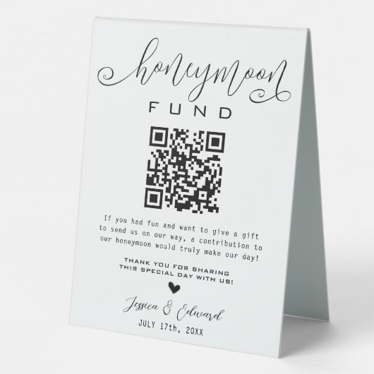 Plaque De Table Lune de miel Qr Code Black Chic Modern Minimal (Verso)