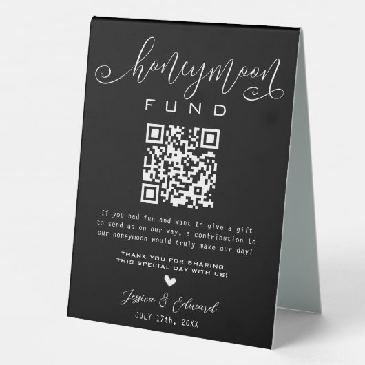 Plaque De Table Lune de miel Qr Code Black Chic Modern Minimal (Verso)
