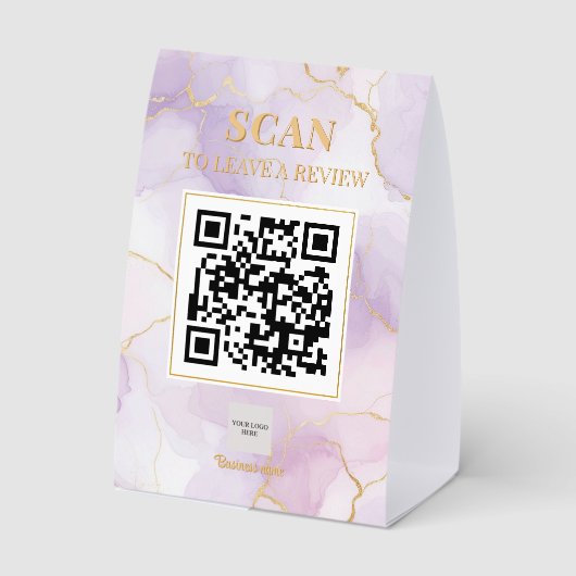 Plaque De Table Luxe Feminine Marble Purple Lilac Gold QR Code (Verso)