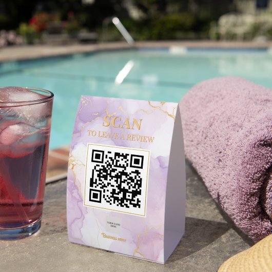 Plaque De Table Luxe Feminine Marble Purple Lilac Gold QR Code (InVersositu (sur table))
