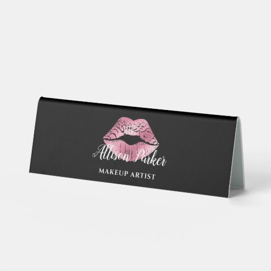 Plaque De Table Maquilleuse Logo Rose Kiss Nom (Recto)