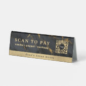 Plaque De Table Marbre Noir Agate Élégant Code Qr Scan Pour Payer (Verso)