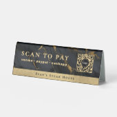 Plaque De Table Marbre Noir Agate Élégant Code Qr Scan Pour Payer (Recto)