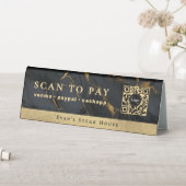 Plaque De Table Marbre Noir Agate Élégant Code Qr Scan Pour Payer (En SItu (Tableau))