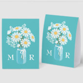 Plaque De Table Marguerites de mariage Pot Mason Monogramme Initia (Recto/Verso)