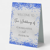 Plaque De Table Mariage argent bleu bleu confetti bienvenue (Verso)